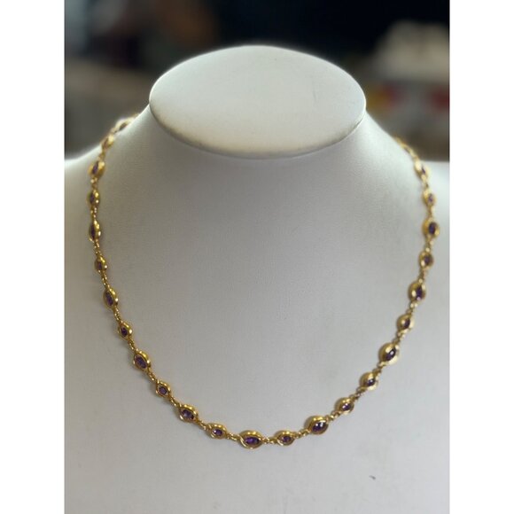Gold-Tone Necklace With Purple Gemstones - Picture 9 of 12